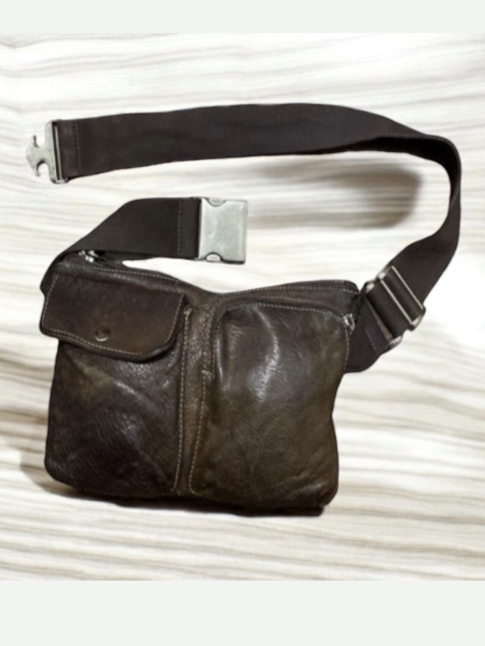 Roots Waits CrossBody Genuine Brown Leather Adjustable Belt Fanny Bag